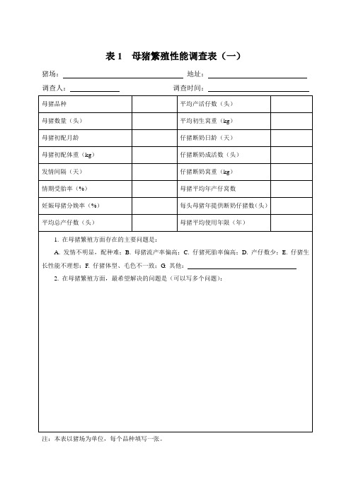 母猪繁殖性能调查表(一)