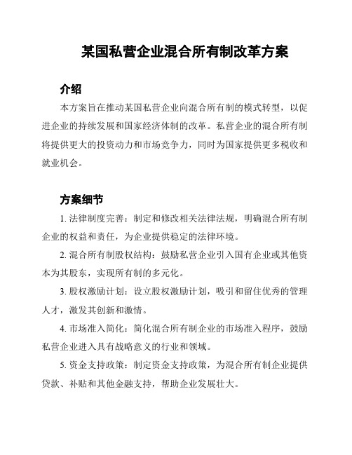 某国私营企业混合所有制改革方案