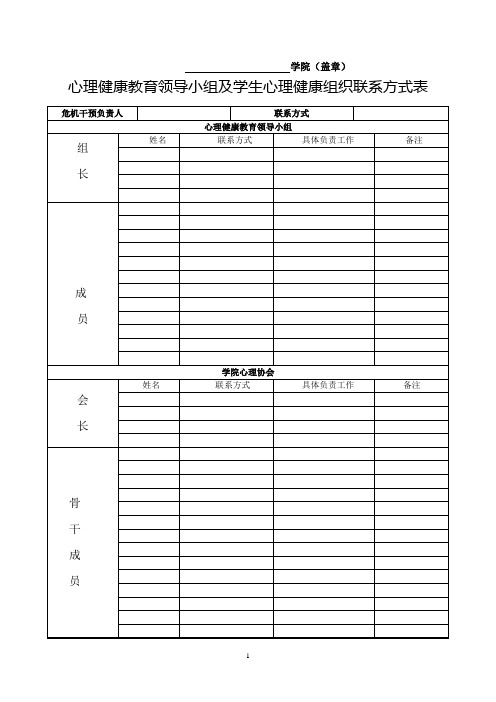 心理健康教育领导小组及学生心理健康组织联系方式表