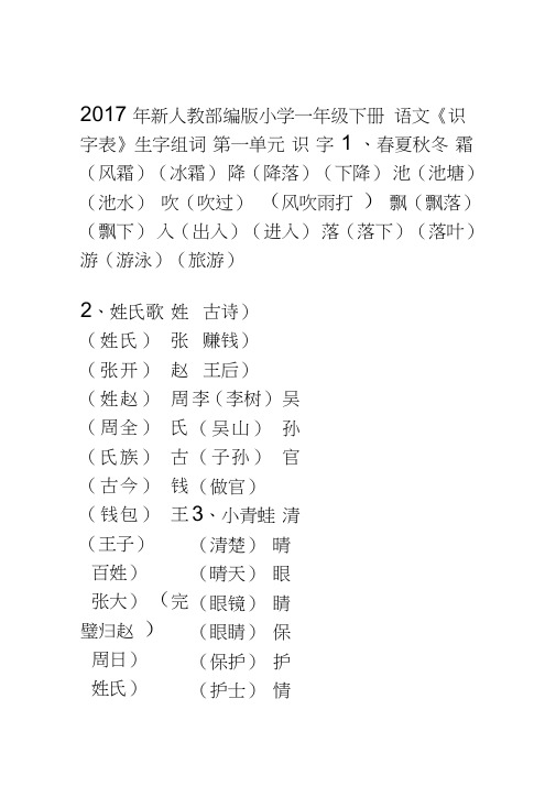 (完整版)人教版部编一年级下册二类字组词