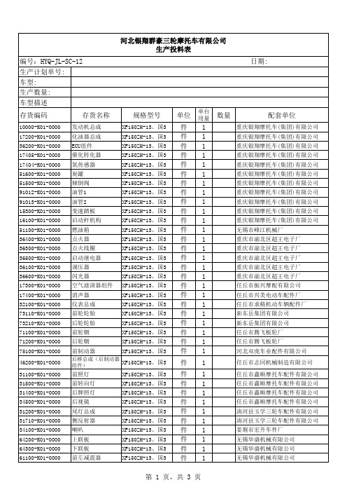 投料表