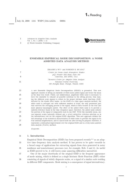 ENSEMBLE EMPIRICAL MODE DECOMPOSITION-A NOISE ASSISTED DATA ANALYSIS METHOD