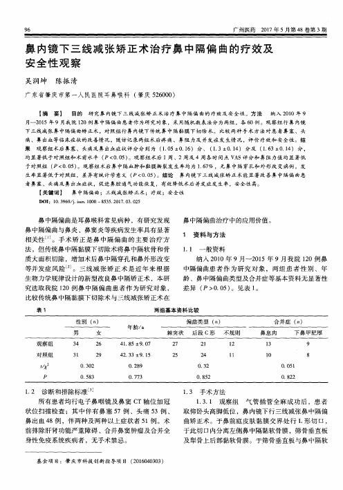 鼻内镜下三线减张矫正术治疗鼻中隔偏曲的疗效及安全性观察