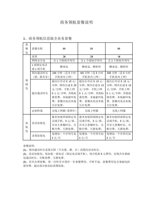 商务领航套餐说明