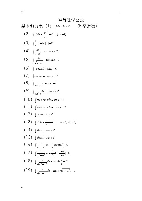 高等数学公式(定积分 微积分 三角函数 导函数 等等 应有尽有)  值得搜藏