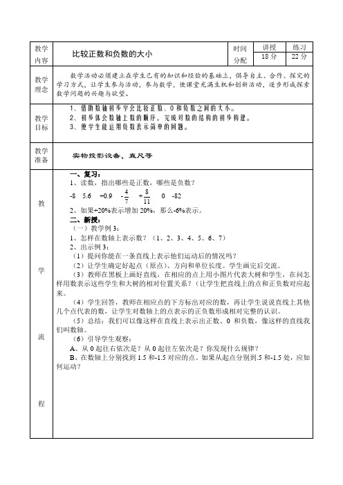 (人教新课标)六年级数学下册《比较正数和负数的大小》教案设计1