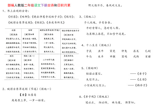 部编人教版二年级语文下册古诗和日积月累