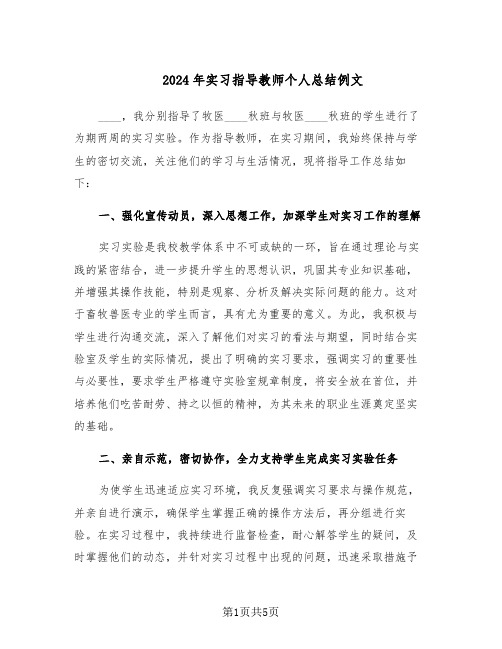 2024年实习指导教师个人总结例文（3篇）