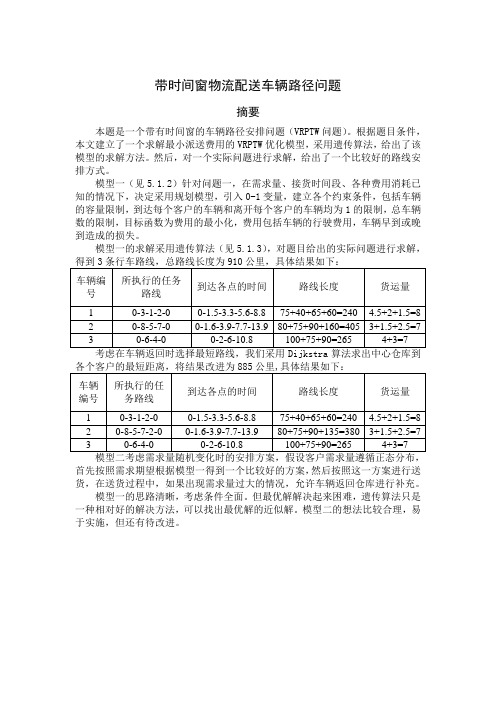 带时间窗物流配送车辆路径问题