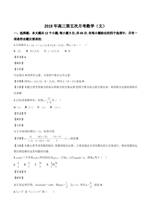 湖南省邵东县创新实验学校2019届高三第五次月考数学(文)试题(解析版)