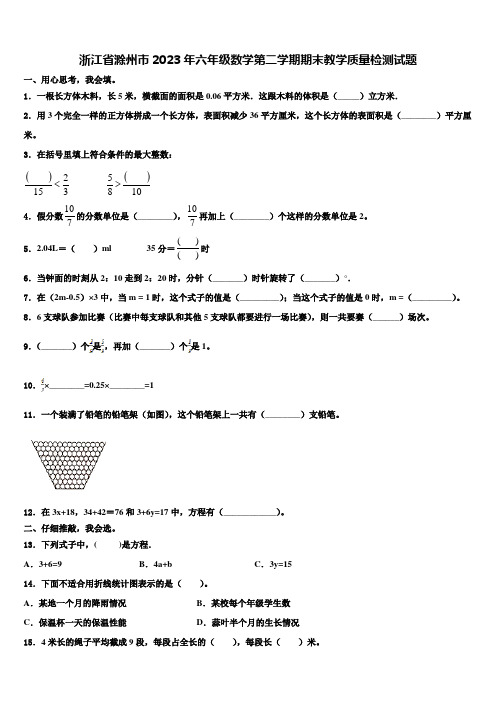 浙江省滁州市2023年六年级数学第二学期期末教学质量检测试题含解析