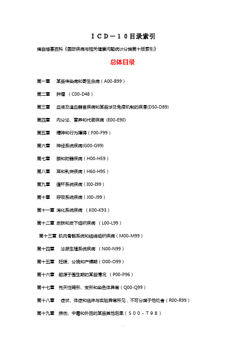 ICD-10目录索引