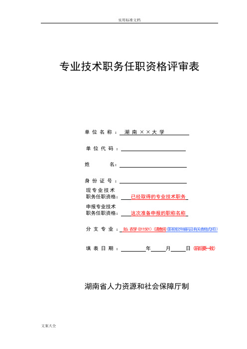 湖南省专业技术职务任职资评审表填写说明书