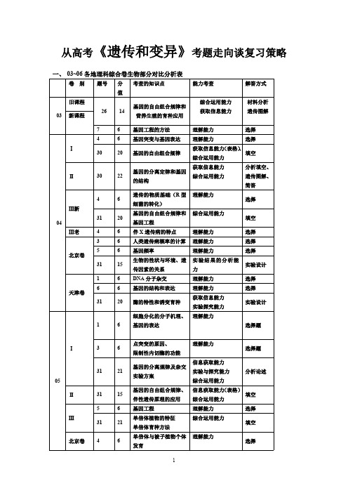 从高考《遗传和变异》考题走向谈复习策略