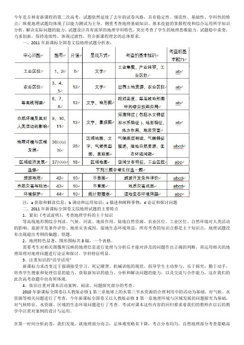 2011新课标全国卷高考地理试题点评