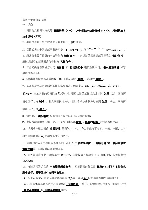 (word完整版)高频电子线路期末复习题