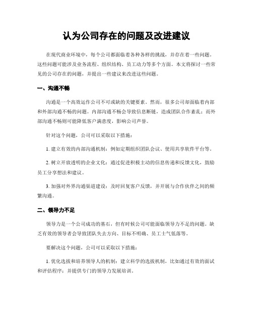 认为公司存在的问题及改进建议