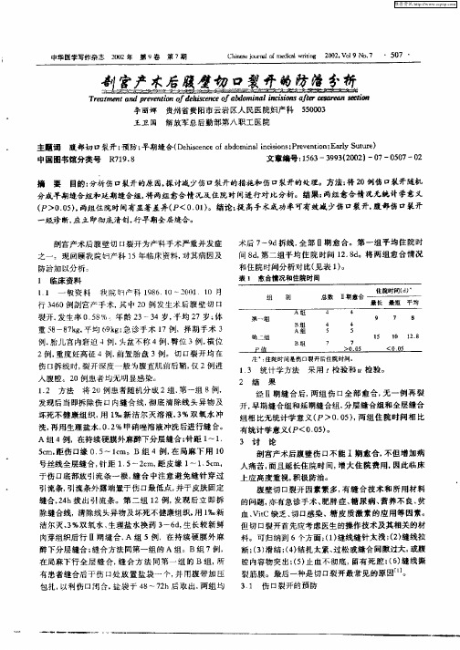 剖宫产术后腹壁切口裂开的防治分析