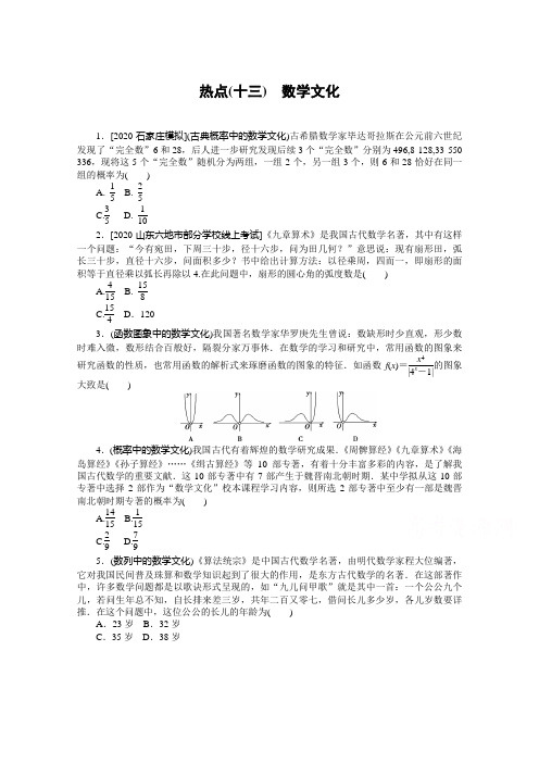 2021届新高考数学二轮专题练习：热点(十三) 数学文化 (含解析)