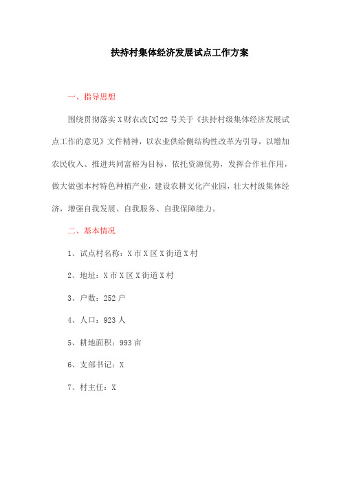 扶持村集体经济发展试点工作方案(最新)