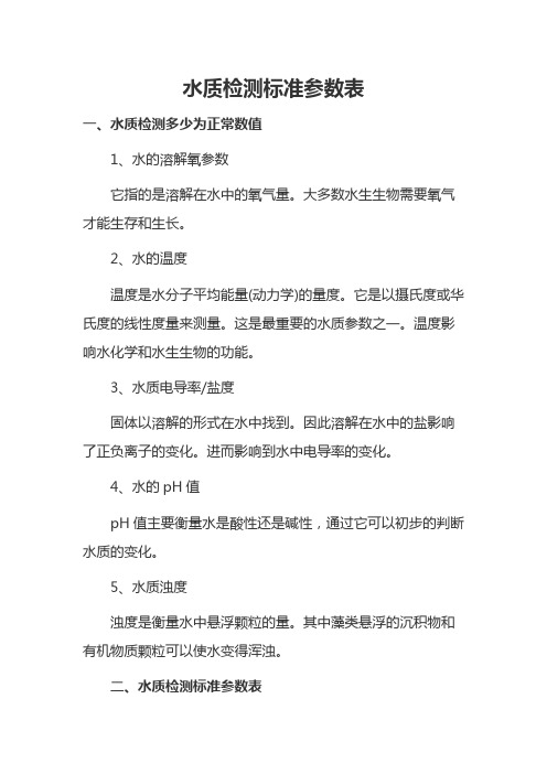 水质检测标准参数表