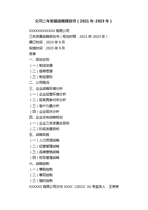 公司三年发展战略规划书（2021年-2023年）