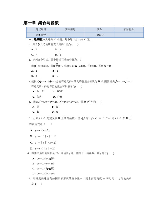 人教A版数学必修一高中数学第一章集合与函数本章练测