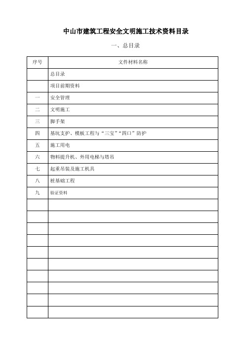 珠海市某工地建筑工程竣工安全资料目录