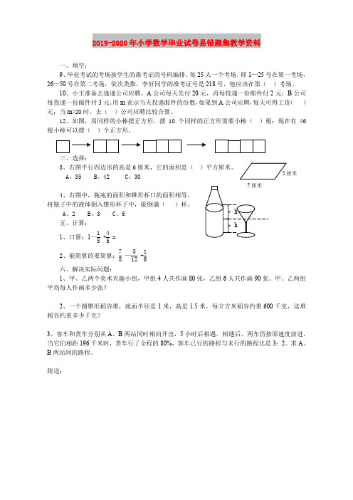 2019-2020年小学数学毕业试卷易错题集教学资料