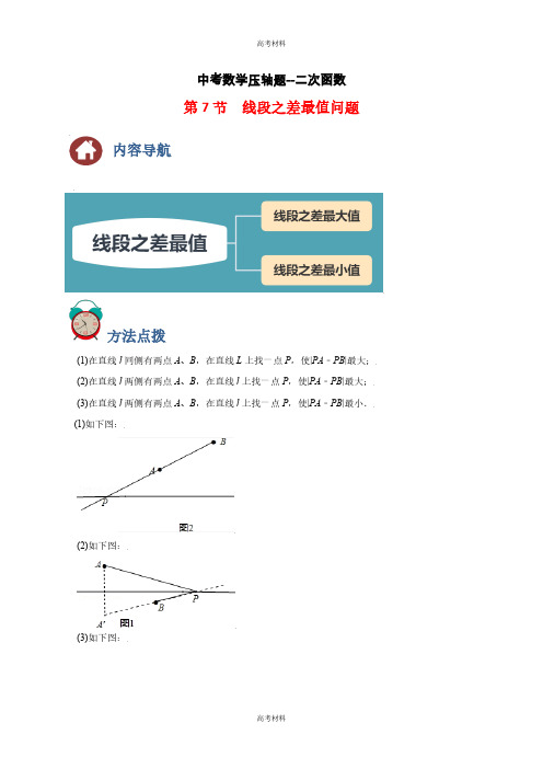 2023年线段之差最值问题(含答案含解析)中考数学压轴满分突破之二次函数篇