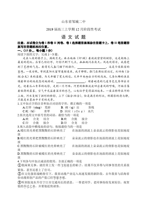 山东省邹城二中高三上学期12月段性检测——语文(1)(语文)