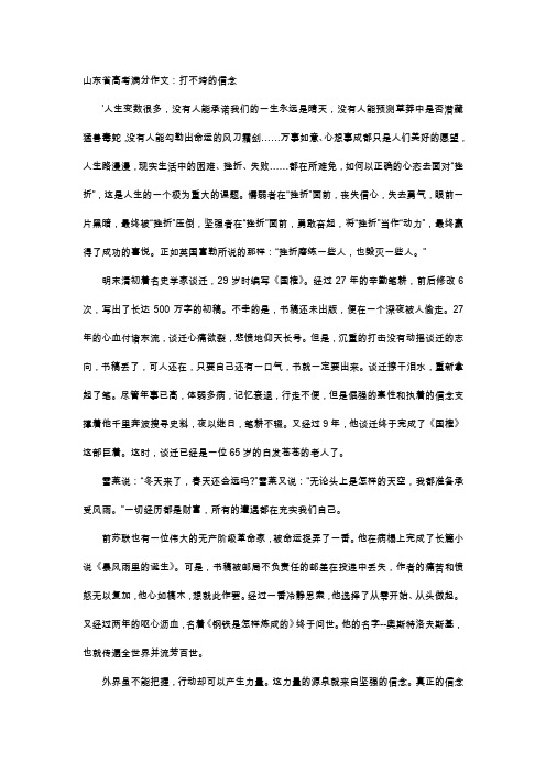 高中作文-山东省高考满分作文：打不垮的信念