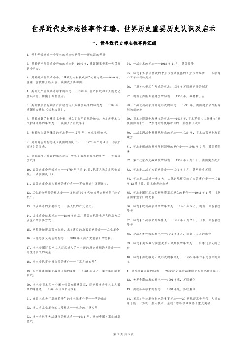 世界历史重要历史认识、启示及世界近代史标志性事件汇编