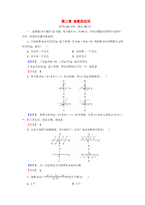 2018版高中数学 第三章 函数的应用章末综合测评 新人教A版必修1