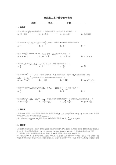 湖北高三高中数学高考模拟带答案解析
