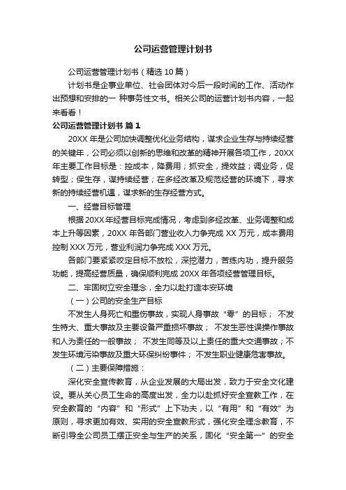 公司运营管理计划书