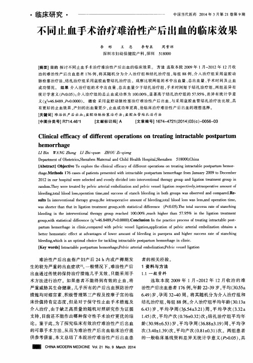 不同止血手术治疗难治性产后出血的临床效果