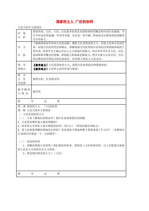 八年级政治下册1.1国家的主人广泛的权利教案新人教版