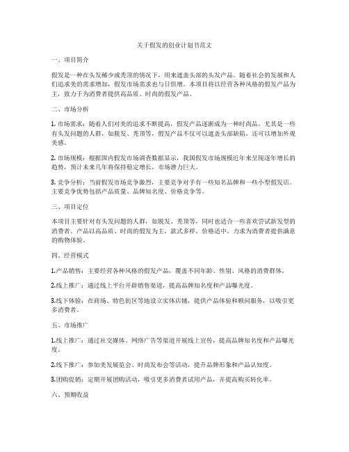 关于假发的创业计划书范文