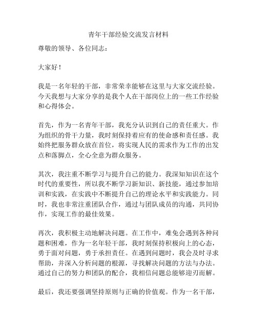 青年干部经验交流发言材料