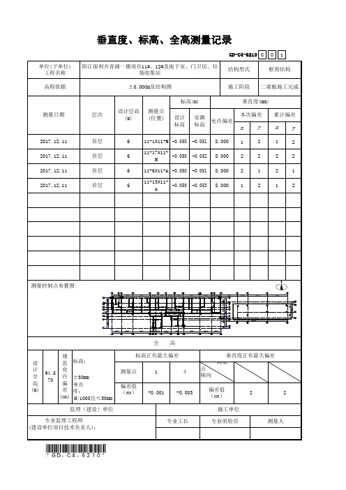 GD-C4-6210 垂直度、标高、全高测量记录