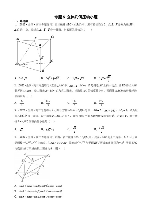 专题5 立体几何压轴小题(原卷版)