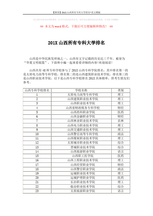 【推荐】201X山西所有专科大学排名-范文模板 (3页)