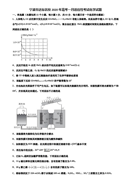 宁波市达标名校2020年高考一月适应性考试化学试题含解析