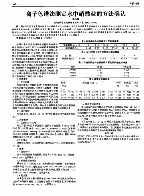 离子色谱法测定水中硝酸盐的方法确认