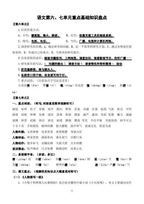 人教版小学语文五年级下册 语文第六、七单元重点基础知识盘点