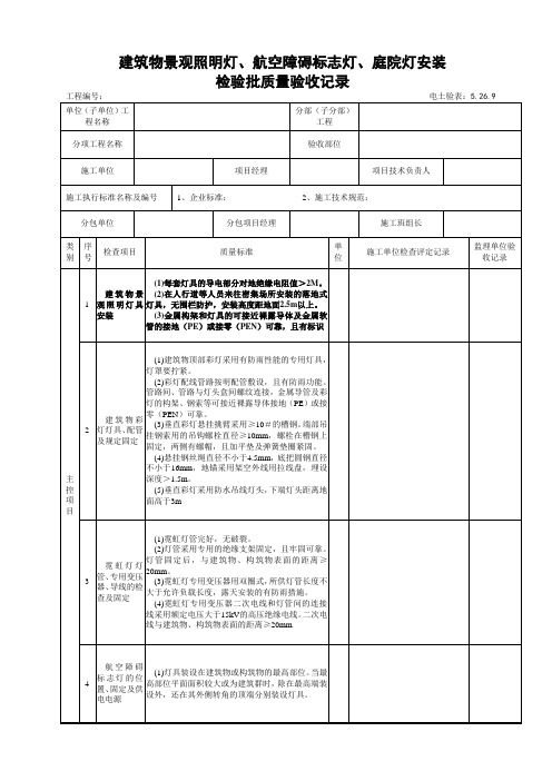 5.26.9建筑物景观照明灯、航空障碍标志灯、庭院灯安装检验批质量验收记录