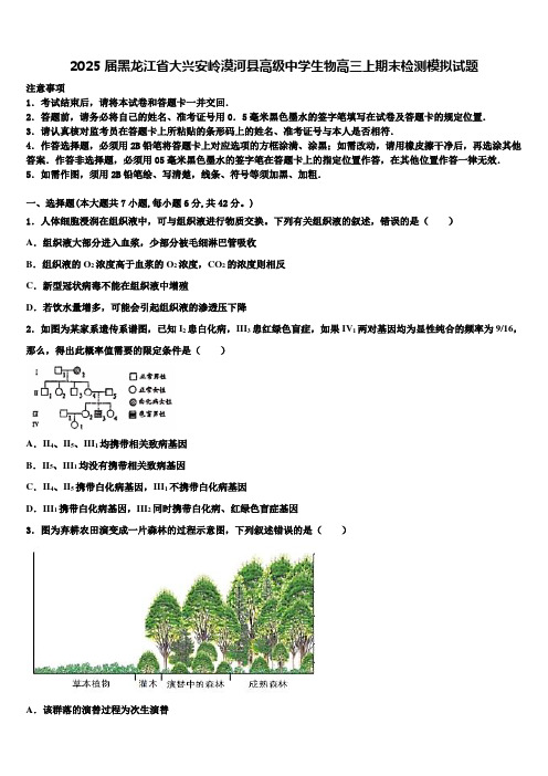 2025届黑龙江省大兴安岭漠河县高级中学生物高三上期末检测模拟试题含解析