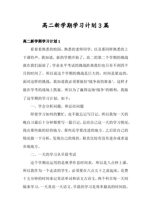 高二新学期学习计划3篇