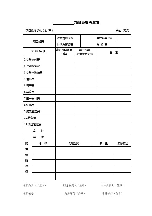 项目经费决算表